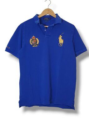 Polo Ralph Lauren Big Horse Crest Polo Short Sleeve Shirt Blue Size L